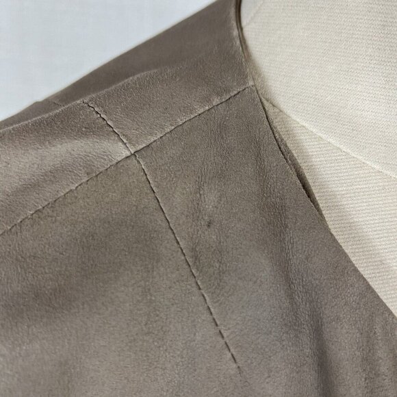 Joie Leather Jacket M Womens Beige Taupe Open Front Layered Hem Collarless - Picture 8 of 11